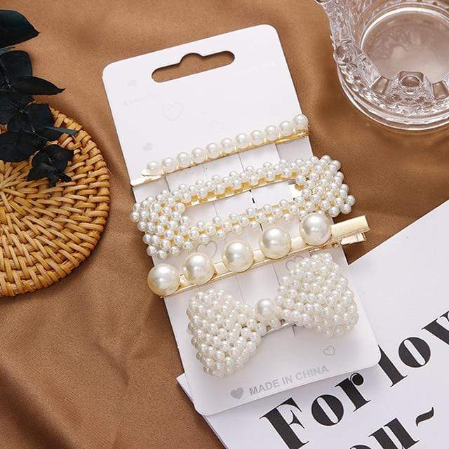 3/4/5pcs/Set Women Girls Elegant Full Pearls Geometric Hair Clips Sweet Hair Ornament Hairpin Barrette Headband Hair Accessories AExp