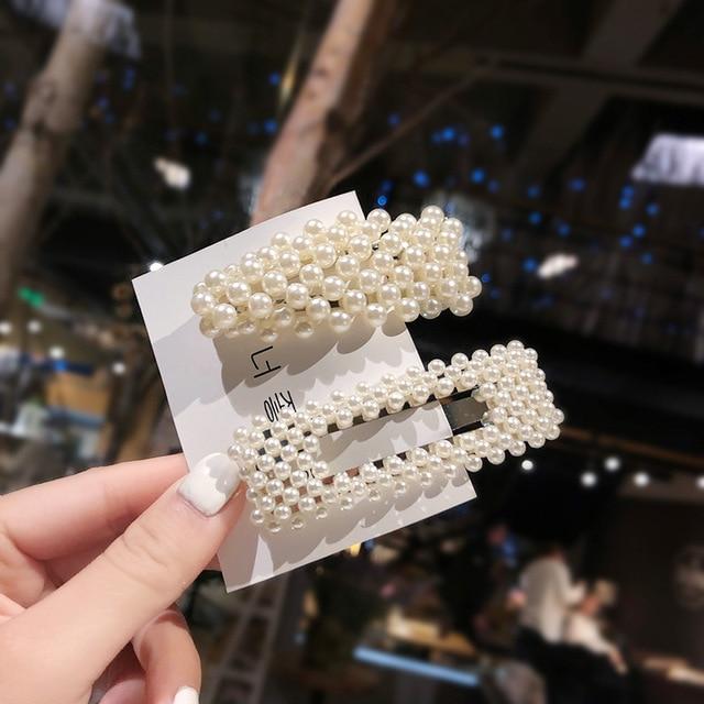 3/4/5pcs/Set Women Girls Elegant Full Pearls Geometric Hair Clips Sweet Hair Ornament Hairpin Barrette Headband Hair Accessories AExp