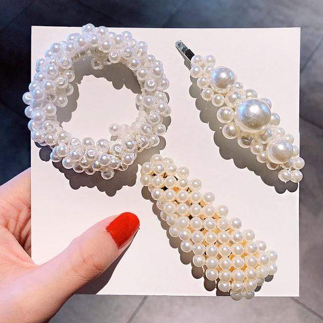 3/4/5pcs/Set Women Girls Elegant Full Pearls Geometric Hair Clips Sweet Hair Ornament Hairpin Barrette Headband Hair Accessories AExp