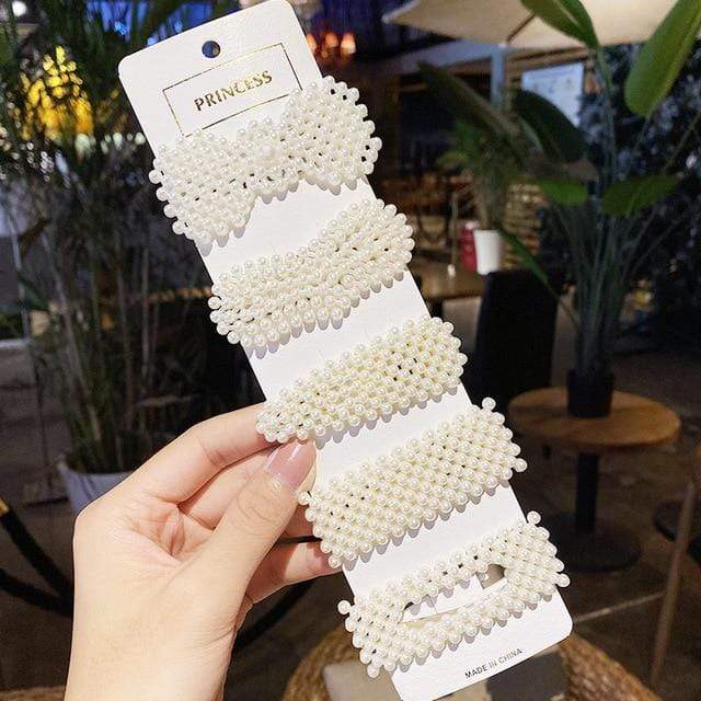 3/4/5pcs/Set Women Girls Elegant Full Pearls Geometric Hair Clips Sweet Hair Ornament Hairpin Barrette Headband Hair Accessories AExp