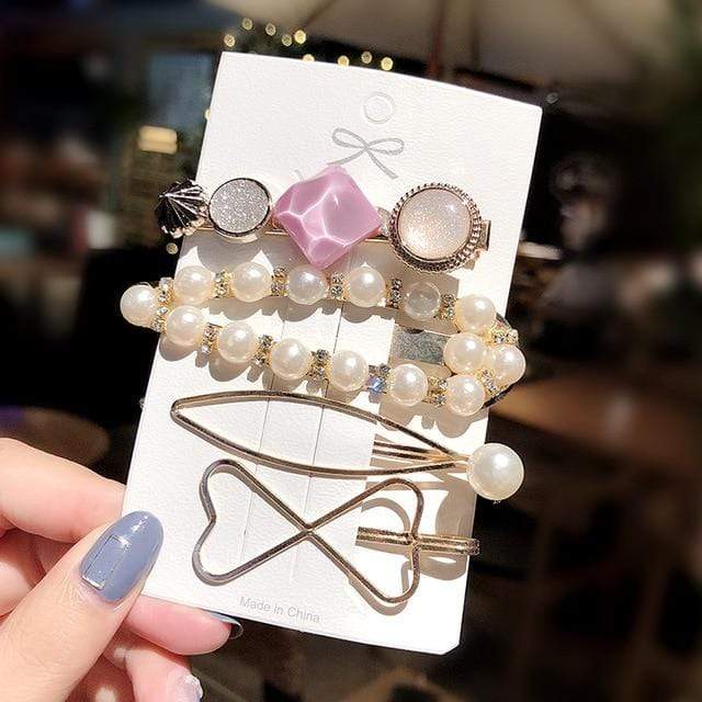 3/4/5pcs/Set Women Girls Elegant Full Pearls Geometric Hair Clips Sweet Hair Ornament Hairpin Barrette Headband Hair Accessories AExp