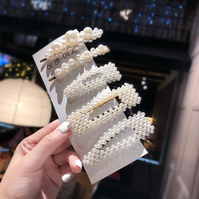 3/4/5pcs/Set Women Girls Elegant Full Pearls Geometric Hair Clips Sweet Hair Ornament Hairpin Barrette Headband Hair Accessories AExp