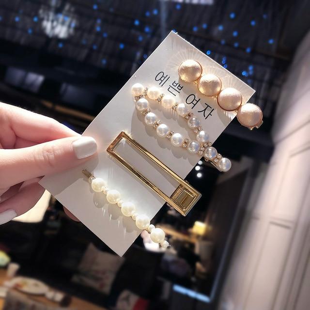 3/4/5pcs/Set Women Girls Elegant Full Pearls Geometric Hair Clips Sweet Hair Ornament Hairpin Barrette Headband Hair Accessories AExp