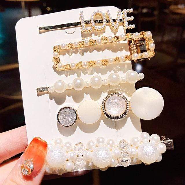 3/4/5pcs/Set Women Girls Elegant Full Pearls Geometric Hair Clips Sweet Hair Ornament Hairpin Barrette Headband Hair Accessories AExp