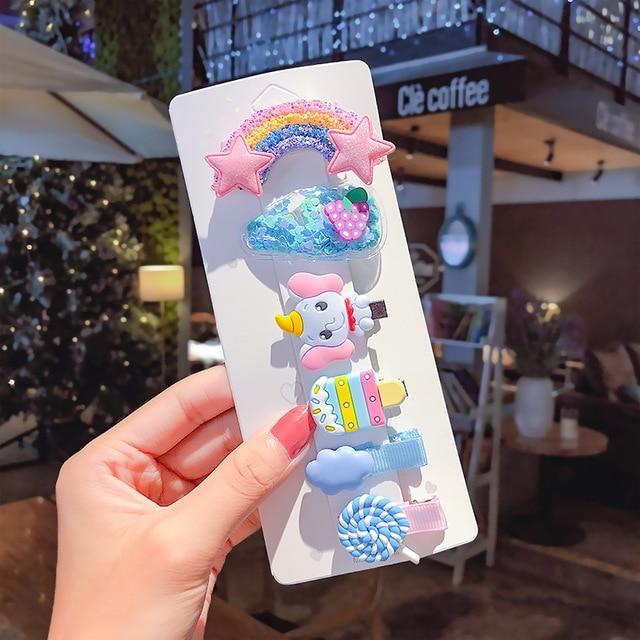 3/5pcs/Set New Girls Cute Rainbow Star Flower Hairpins Children Sweet Hair Clips Barrette Hair Ornament Fashion Hair Accessories AExp