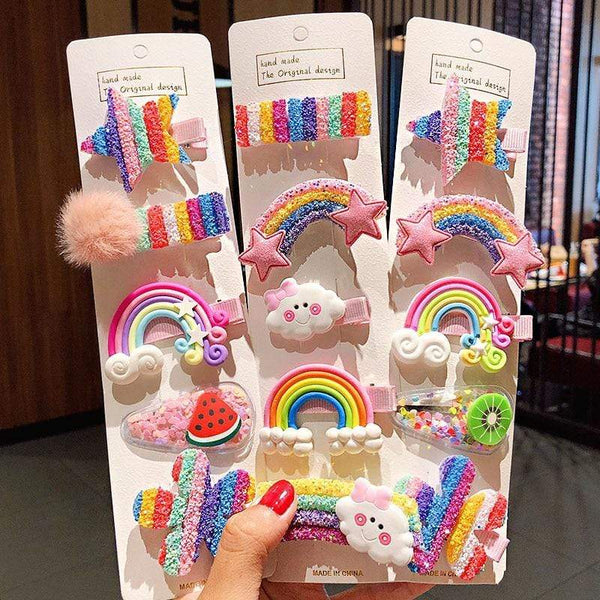3/5pcs/Set New Girls Cute Rainbow Star Flower Hairpins Children Sweet Hair Clips Barrette Hair Ornament Fashion Hair Accessories AExp