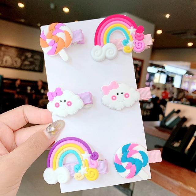 3/5pcs/Set New Girls Cute Rainbow Star Flower Hairpins Children Sweet Hair Clips Barrette Hair Ornament Fashion Hair Accessories AExp