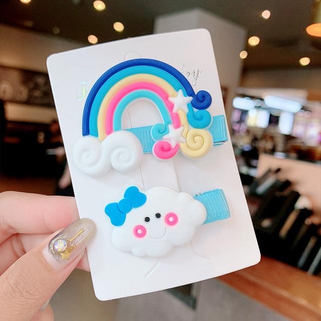 3/5pcs/Set New Girls Cute Rainbow Star Flower Hairpins Children Sweet Hair Clips Barrette Hair Ornament Fashion Hair Accessories AExp