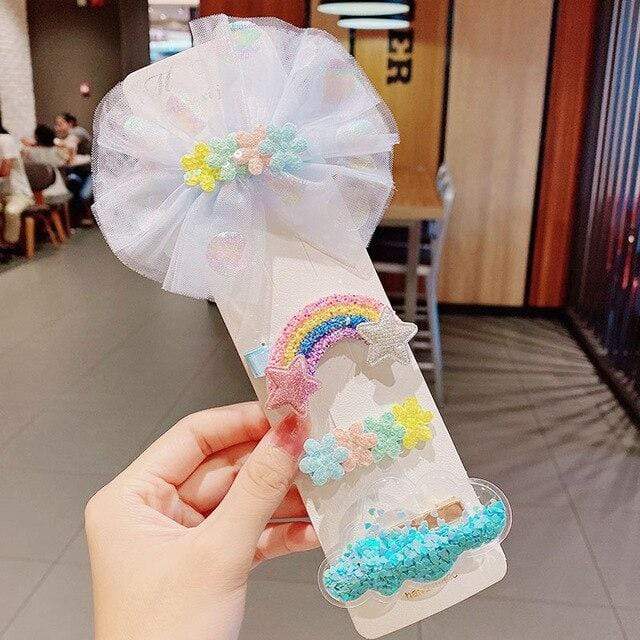 3/5pcs/Set New Girls Cute Rainbow Star Flower Hairpins Children Sweet Hair Clips Barrette Hair Ornament Fashion Hair Accessories AExp