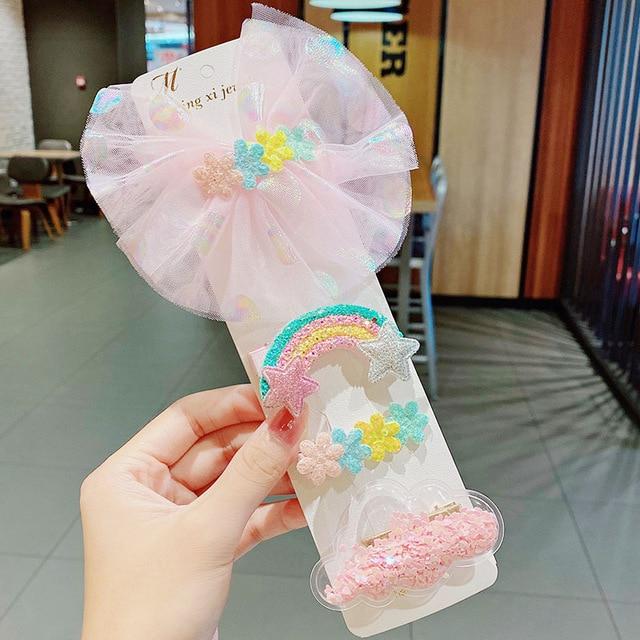 3/5pcs/Set New Girls Cute Rainbow Star Flower Hairpins Children Sweet Hair Clips Barrette Hair Ornament Fashion Hair Accessories AExp