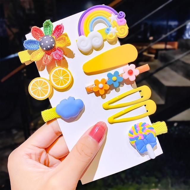 3/5pcs/Set New Girls Cute Rainbow Star Flower Hairpins Children Sweet Hair Clips Barrette Hair Ornament Fashion Hair Accessories AExp