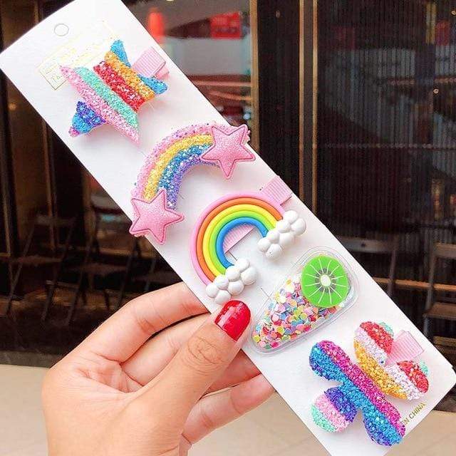 3/5pcs/Set New Girls Cute Rainbow Star Flower Hairpins Children Sweet Hair Clips Barrette Hair Ornament Fashion Hair Accessories AExp