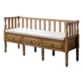 3 Drawer Transitional Wooden Bench With Slated Back, Light Natural Brown-Living Room Furniture-Brown-Solid wood and others-JadeMoghul Inc.