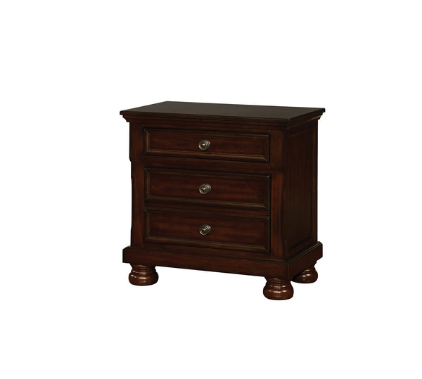 3 Drawer Wooden Night Stand In Cherry Brown-Nightstand-Brown-Solid Wood and Wood Veneer-JadeMoghul Inc.