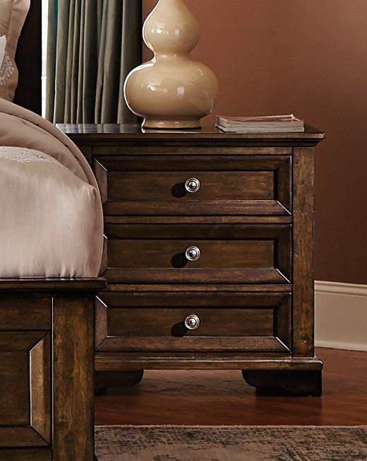 3 Drawer Wooden Nightstand With Metal Knob Handle, Cherry Brown-Bedroom Furniture-Brown-Wood And Metal-JadeMoghul Inc.