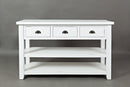 3 Drawers And 2 Open Shelf Sofa Table, Weathered White-Tables-White-Wood Metal Fittings-JadeMoghul Inc.