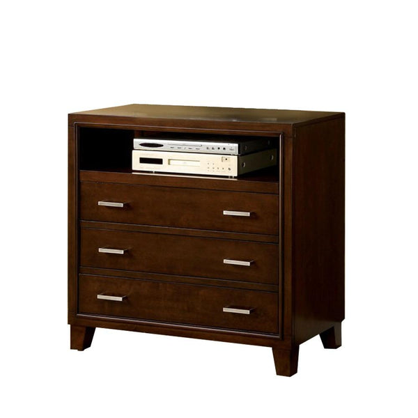 3 Drawers Contemporary Style Media Chest, Cherry Brown-Accent Chests and Cabinets-Brown-Wood-JadeMoghul Inc.