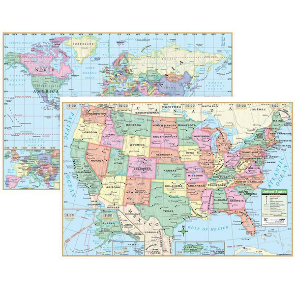 (3 Ea) Us & World Wall Maps-Learning Materials-JadeMoghul Inc.