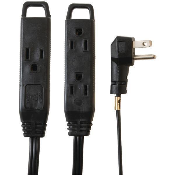 3-Outlet Black Wall-Hugger Indoor Grounded Extension Cord, 8ft-Appliance Cords & Receptacles-JadeMoghul Inc.