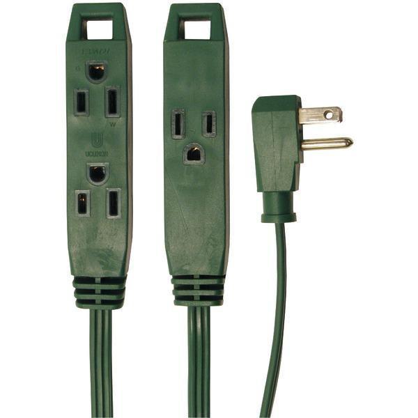 3-Outlet Green Wall-Hugger Indoor Grounded Extension Cord, 8ft-Appliance Cords & Receptacles-JadeMoghul Inc.
