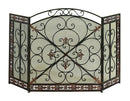 3- Panel Metal Fire Screen With Traditional Design, Bronze-Fireplace Screens-Bronze-Metal-JadeMoghul Inc.