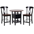 3 Piece CoUnter Height Dining Room Set, Black & Oak Brown-Bar Tables-Black & Brown-Wood & Leatherette-JadeMoghul Inc.