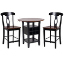 3 Piece CoUnter Height Dining Room Set, Black & Oak Brown-Bar Tables-Black & Brown-Wood & Leatherette-JadeMoghul Inc.