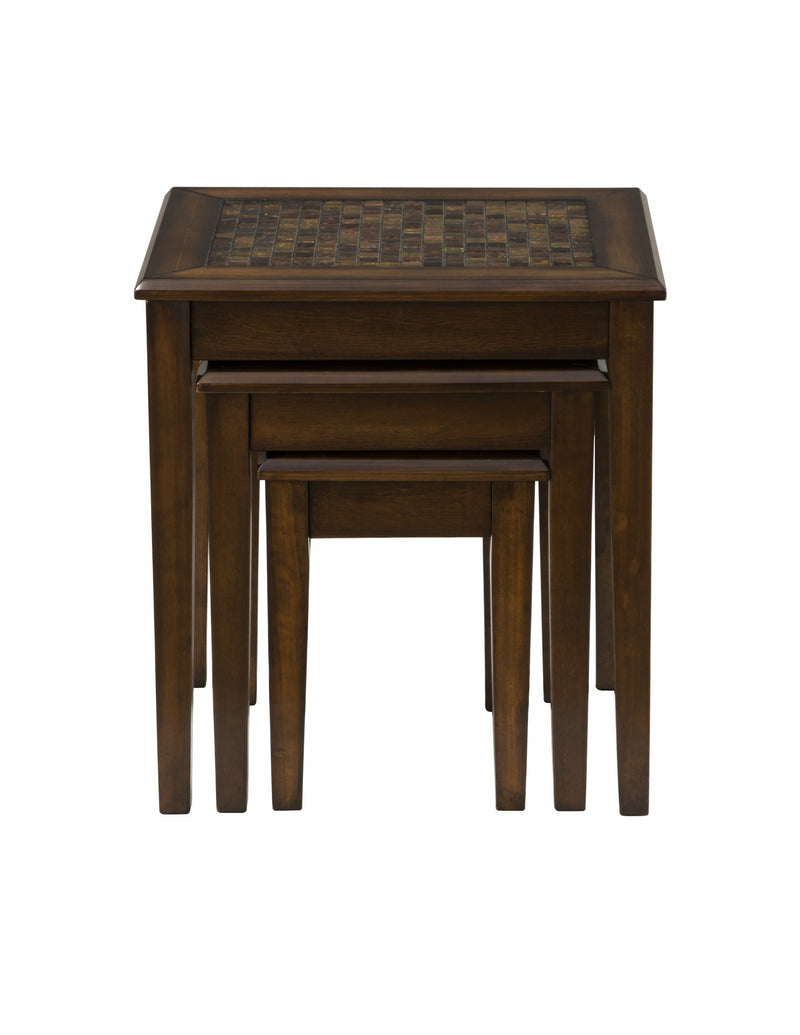 3-Piece Nesting Chairside Table with Mosaic Tile Inlay, Baroque Brown-Living Room Furniture-Brown-Wood And Mosiac-JadeMoghul Inc.