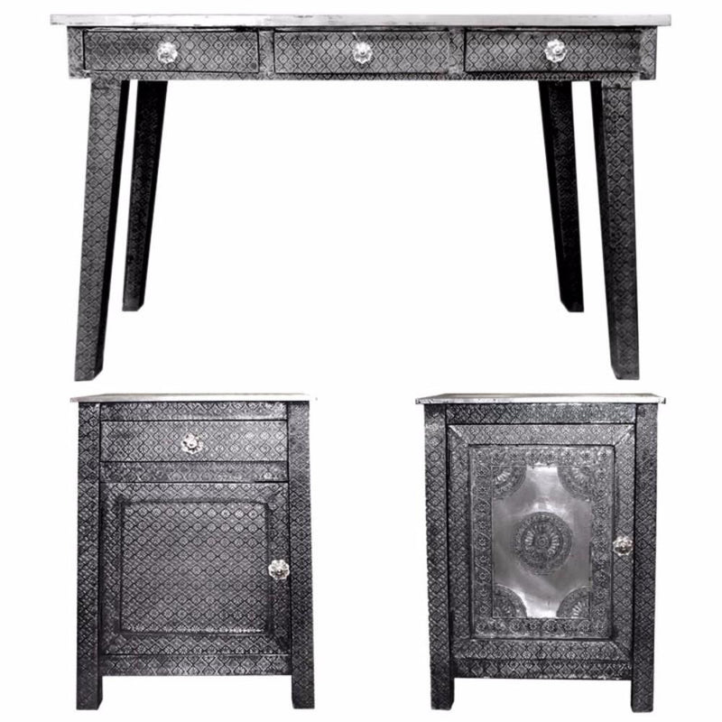 3 Piece Of Traditional Style Wooden Console Table with Desk, Gray-Living Room Furniture Sets-Gray-Wood-JadeMoghul Inc.