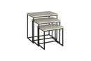 3 Piece Pine wood and Metal Nesting Table, Antique White-Tables-White-Metal Pine-JadeMoghul Inc.