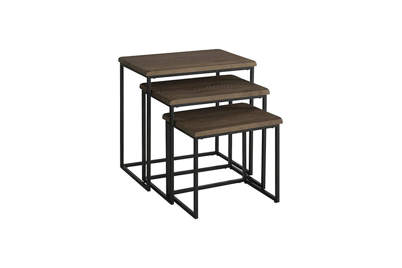 3 Piece Pine wood and Metal Nesting Table, Brown-Tables-Brown-Metal Pine-JadeMoghul Inc.