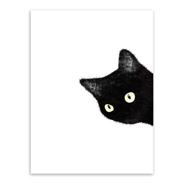 3 Piece Watercolor Black Cat Head Face Animal Posters and Prints Nordic Living Room Wall Art Pictures Home Decor Canvas Painting-13x18 cm No Frame-black cat peek Right-JadeMoghul Inc.