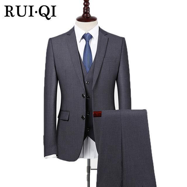 3 Pieces Formal Men Suit - New Fashion Slim Fit Men Suit-Dark gray-XXXL-JadeMoghul Inc.