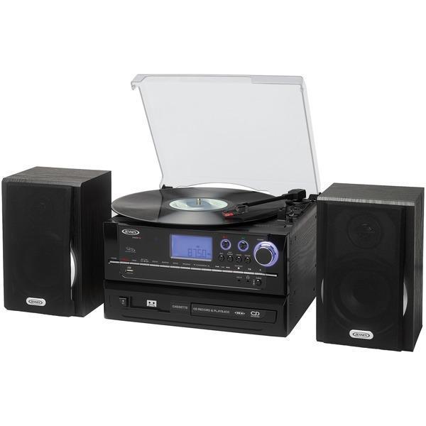 3-Speed Stereo Turntable CD Recording System with Cassette Player, AM/FM Stereo Radio & MP3 Encoding-Turntables-JadeMoghul Inc.