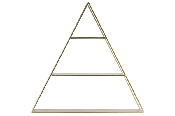 3 Tier Metal Wall Shelf In Triangular Shape, Champagne Silver-Home Accent-Silver-Metal-JadeMoghul Inc.