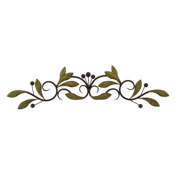 31" Olive Branch Door Top Wall Hanging In Metal, Green And Brown-Metal Wall Decor-Green and Brown-Metal-JadeMoghul Inc.