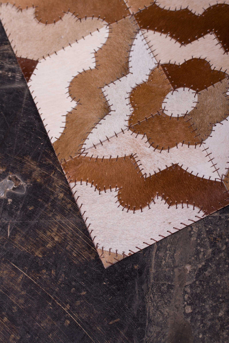 Brown Rug - 8" x 5" Brown And Natural Stitched Cowhide - Area Rug