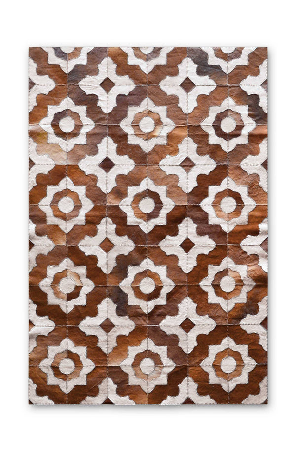 Brown Rug - 8" x 10" Brown and Natural, Stitched Cowhide - Area Rug