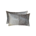 Decorative Pillows - 12" x 20" x 5" Salt And Pepper, Gray And White, Cowhide - Pillow 2-Pack