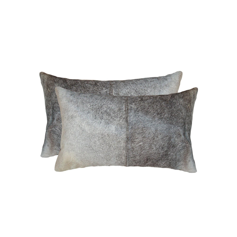 Decorative Pillows - 12" x 20" x 5" Salt And Pepper, Gray And White, Cowhide - Pillow 2-Pack