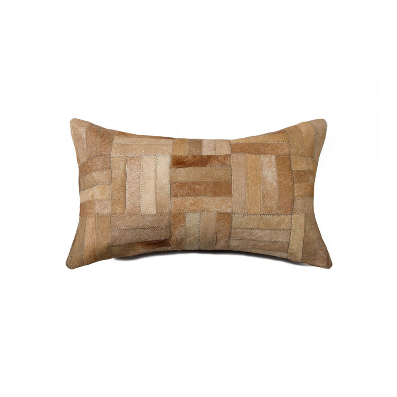 Decorative Pillows - 12" x 20" x 5" Natural Parquet Cowhide - Pillow