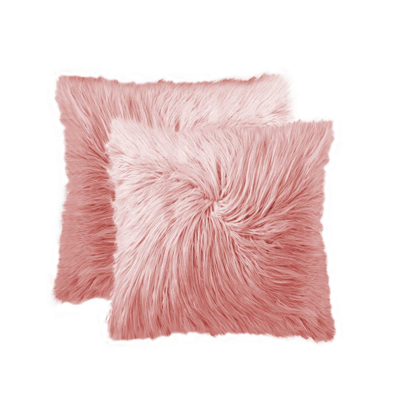 Decorative Pillows - 20" x 20" x 5" Dusty Rose Faux Sheepskin - Pillow 2-Pack