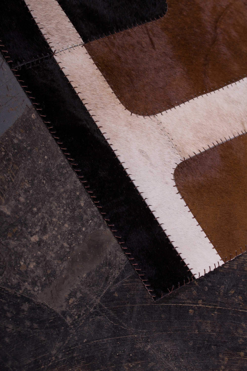 Cow Rug - 10" x 8" Tricolor, Nostalgia Natural, Stitched Cowhide - Area Rug