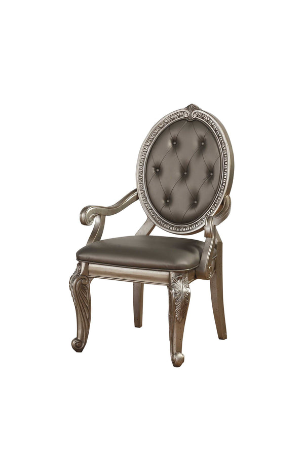 Armchairs and Accent Chairs - 24" X 24" X 42" 2Pc PU Leather & Antique Champagne Arm Chair