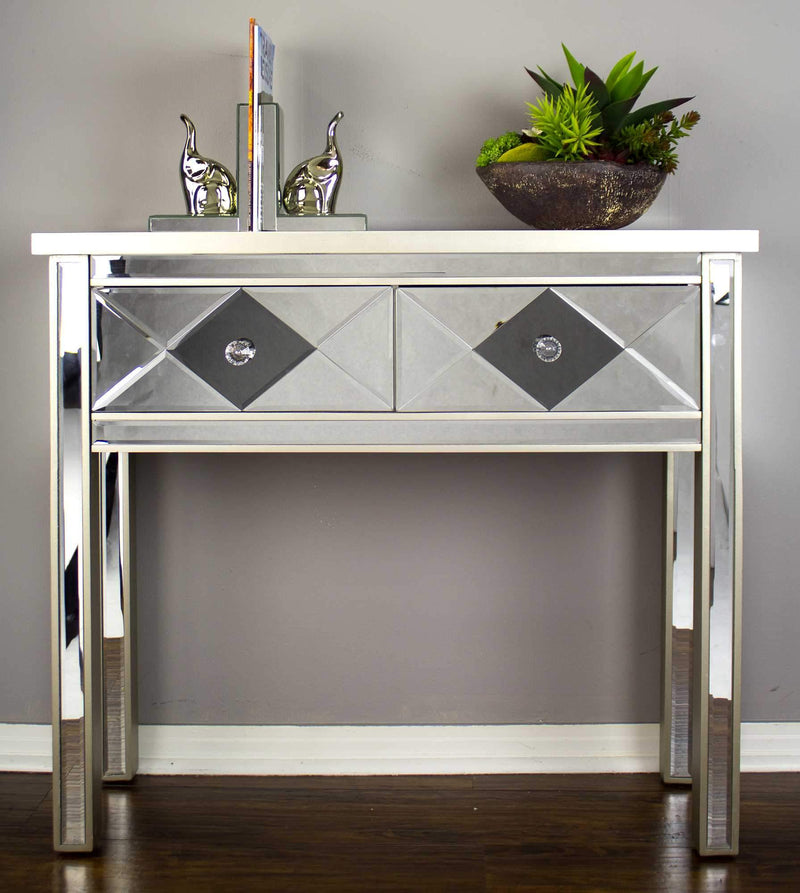 Console Table with Drawers - 41" X 18" X 22" Champagne MDF, Wood, Mirrored Glass Console Table with  Drawers