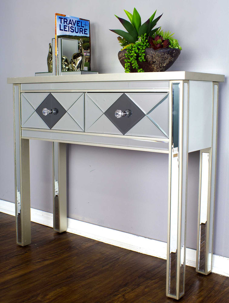 Console Table with Drawers - 41" X 18" X 22" Champagne MDF, Wood, Mirrored Glass Console Table with Drawers