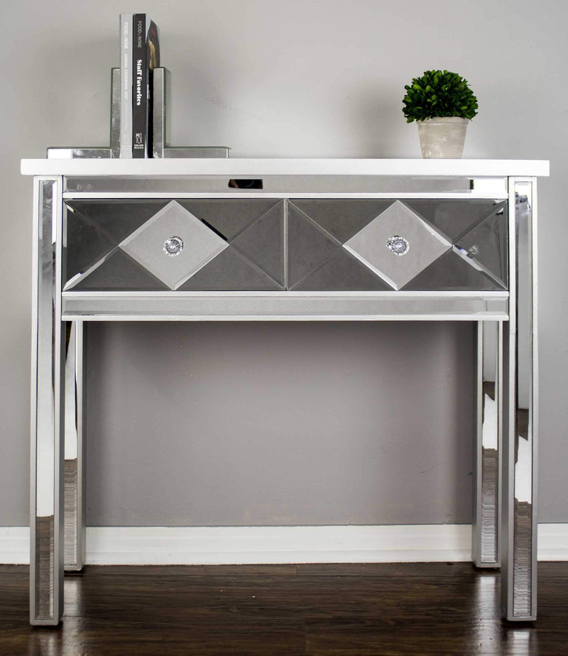 Console Table with Drawers - 41" X 18" X 22" Silver MDF, Wood, Mirrored Glass Console Table with  Drawers