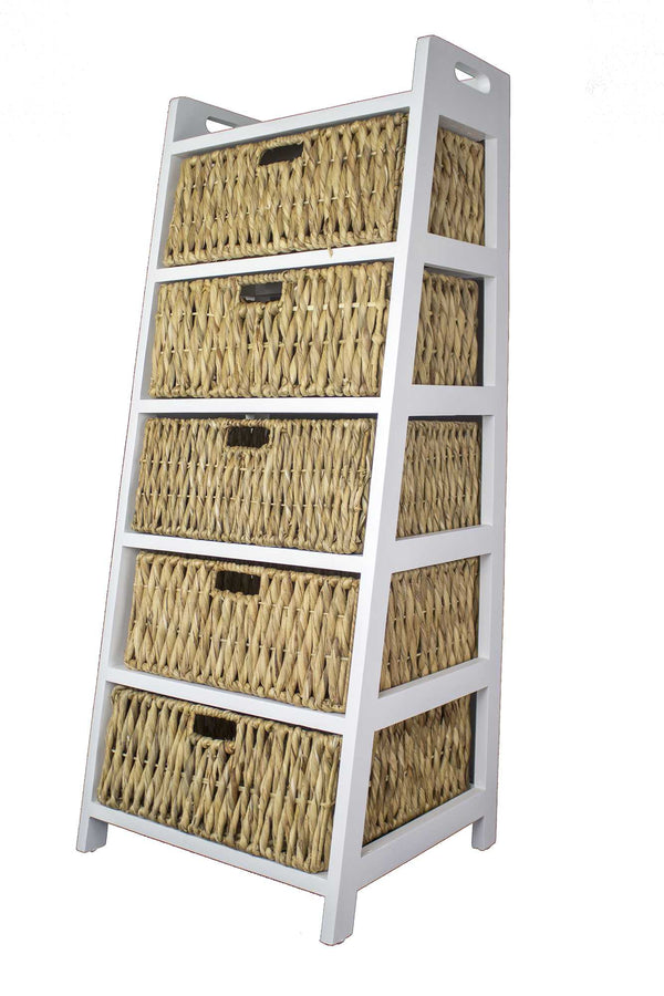 Kitchen Cabinets - 21" X 18" X 47" White Wash W/ Natural Water Hyacinth Wood, MDF, Water Hyacinth Storage Cabinet with  Baskets