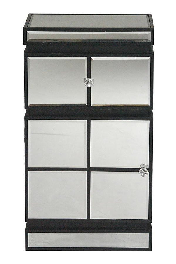 Black Mirror - 16" X 13" X 29" Black MDF, Wood, Mirrored Glass Cabinet with a Drawer and a Door
