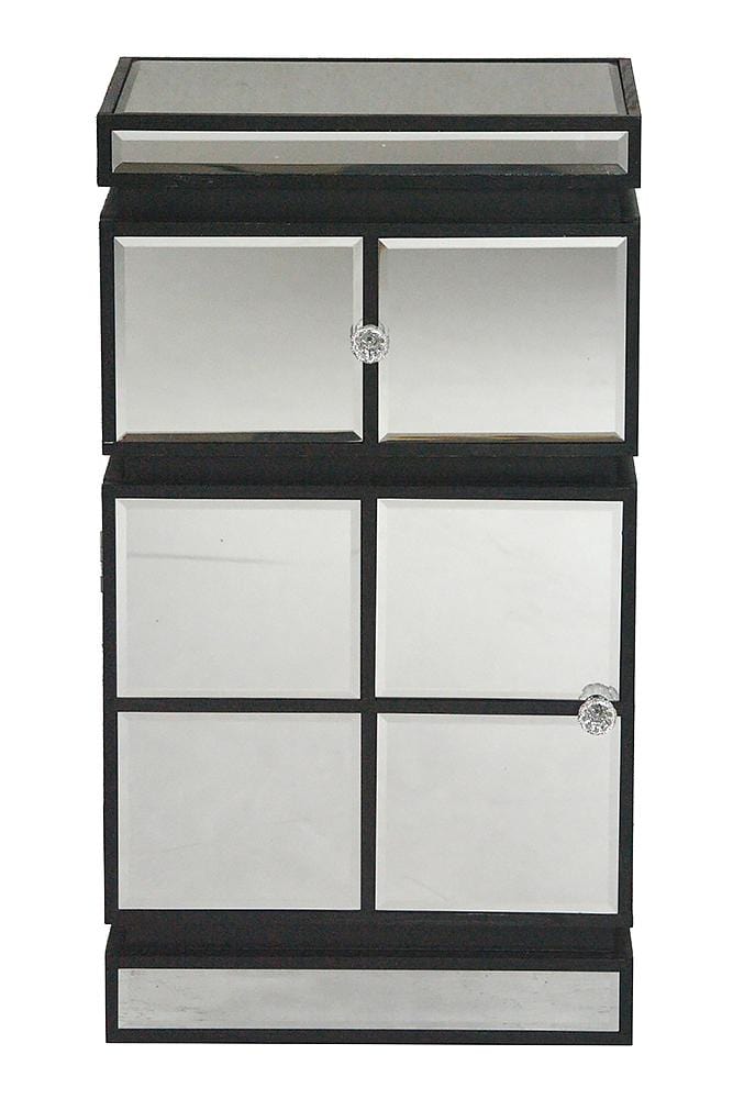 Black Mirror - 16" X 13" X 29" Black MDF, Wood, Mirrored Glass Cabinet with a Drawer and a Door